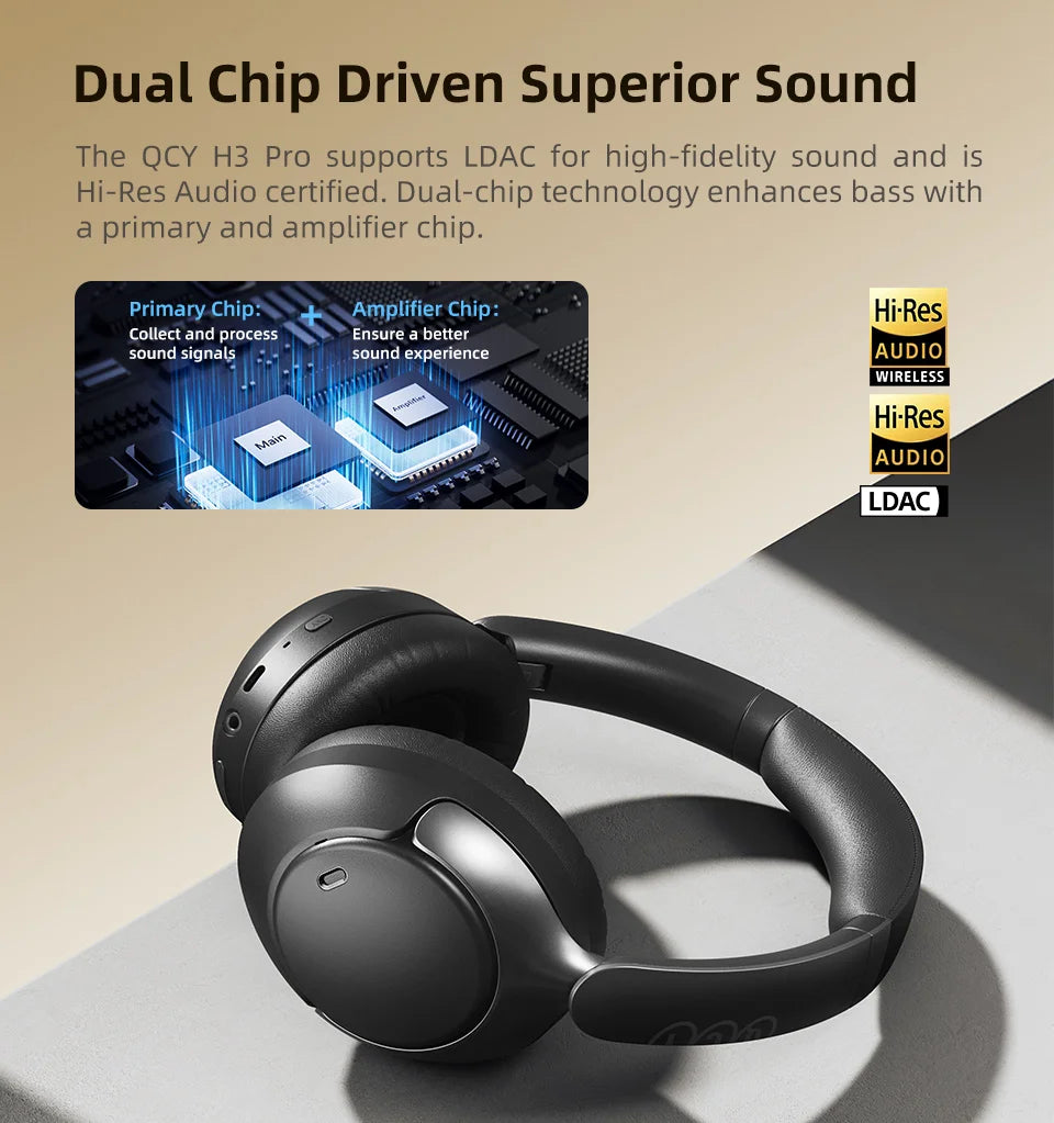 QCY H3 Pro Rechargeable Over-Ear ANC Headphones LDAC Hi-Res Purple
