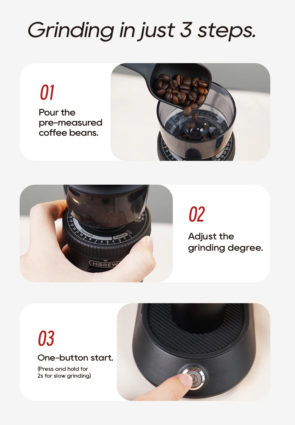 Electric Coffee Grinder Black 48mm Burr Compact Espresso