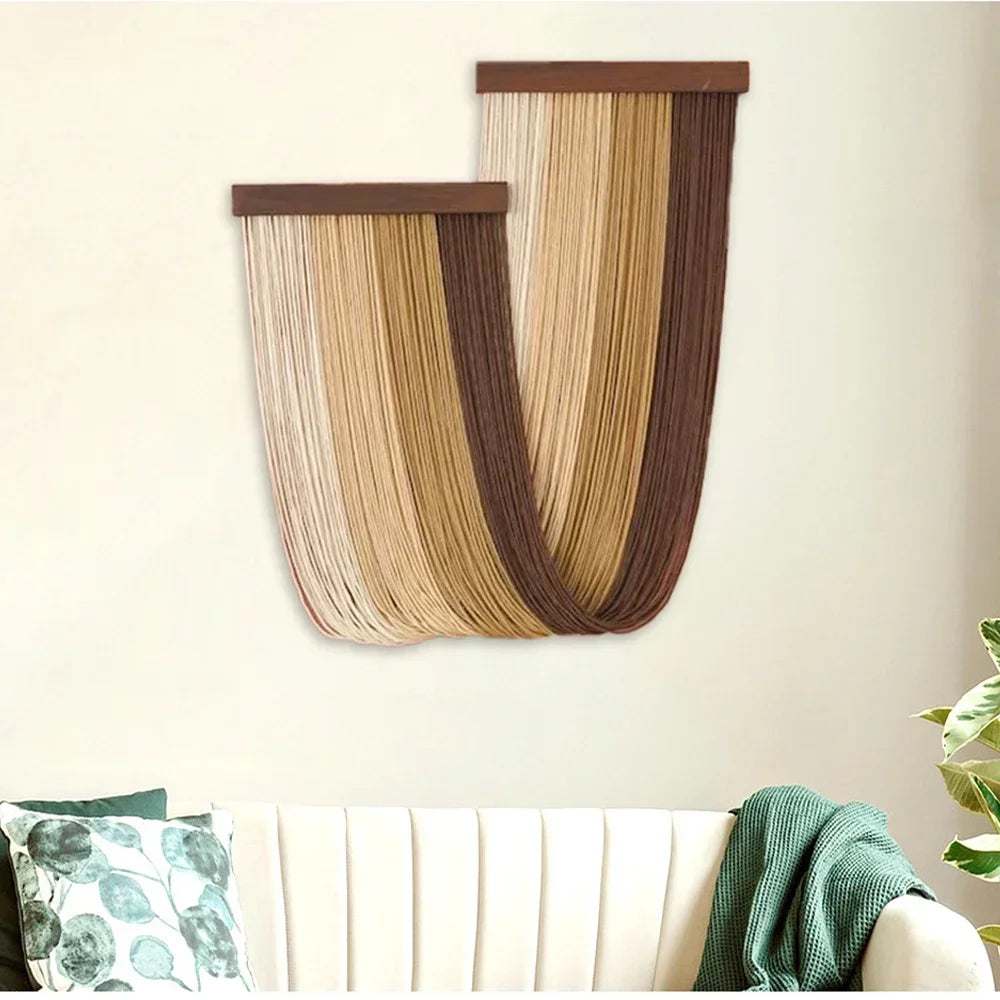 Green Boho Tassel Wall Tapestry Hand Woven Curtain Decor