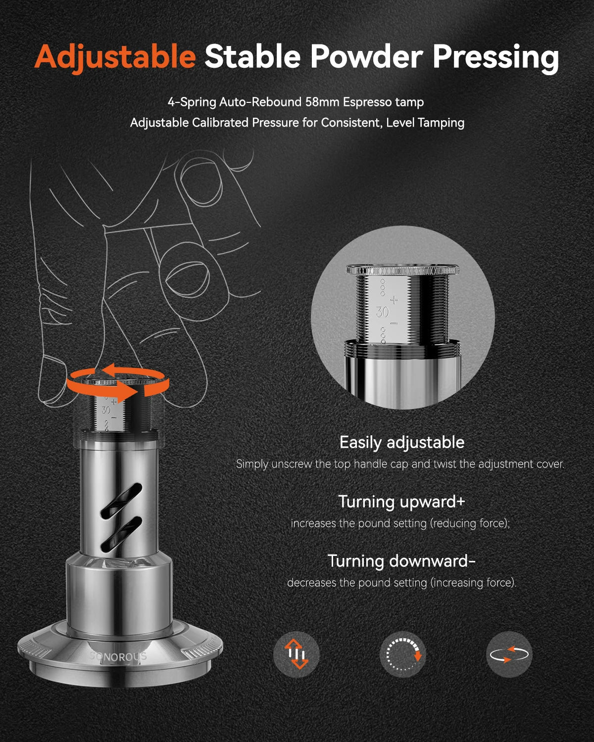 51mm Spring Loaded Espresso Tamper 30lb Stainless Steel
