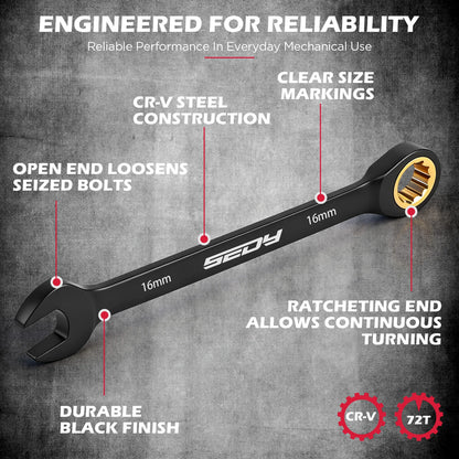 72-Tooth Ratchet Spanners 24PC Black Finish Tool Set
