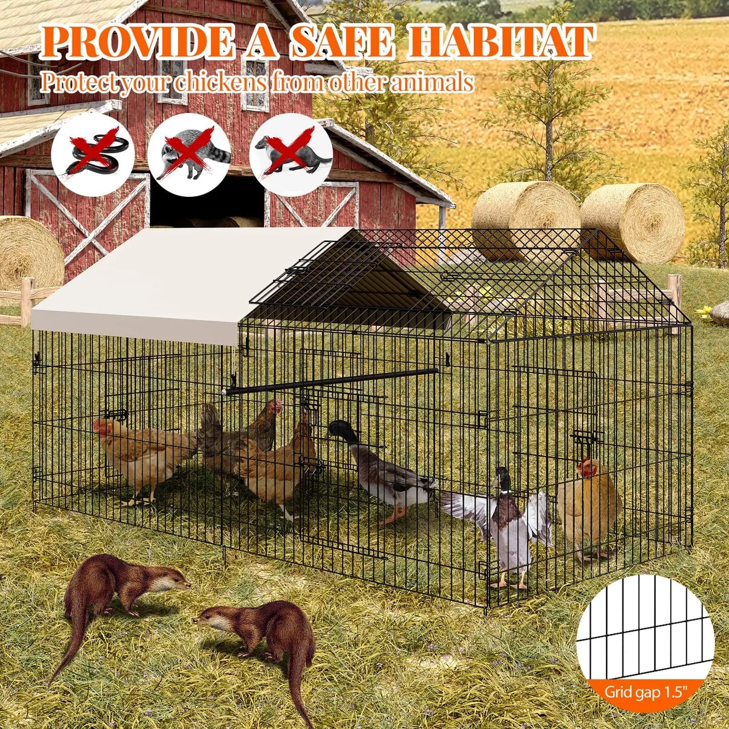 Heavy Duty Chicken Run Cage with Roof 86x40x40
