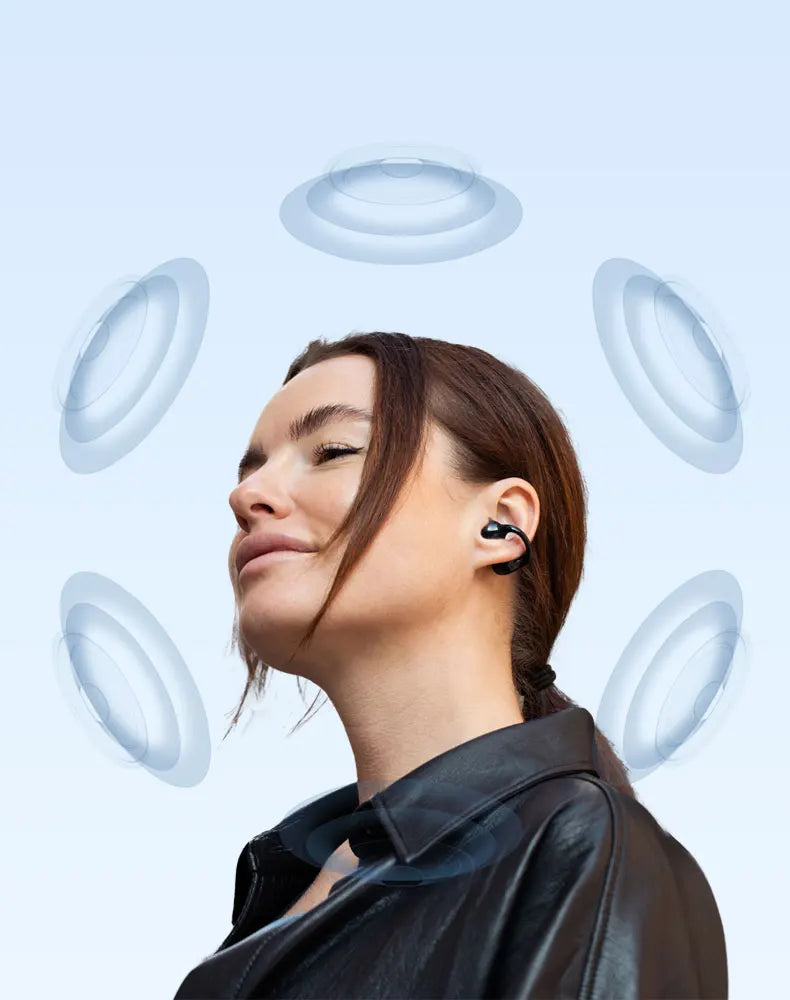 Black Open-Ear Earphones with Multipoint & Long Battery