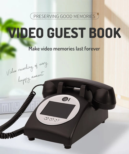 Black Retro Phonograph Wedding Video Guest Book with Recorder