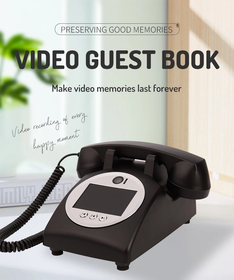 White Retro Phonograph Wedding Video Guest Book with Recorder