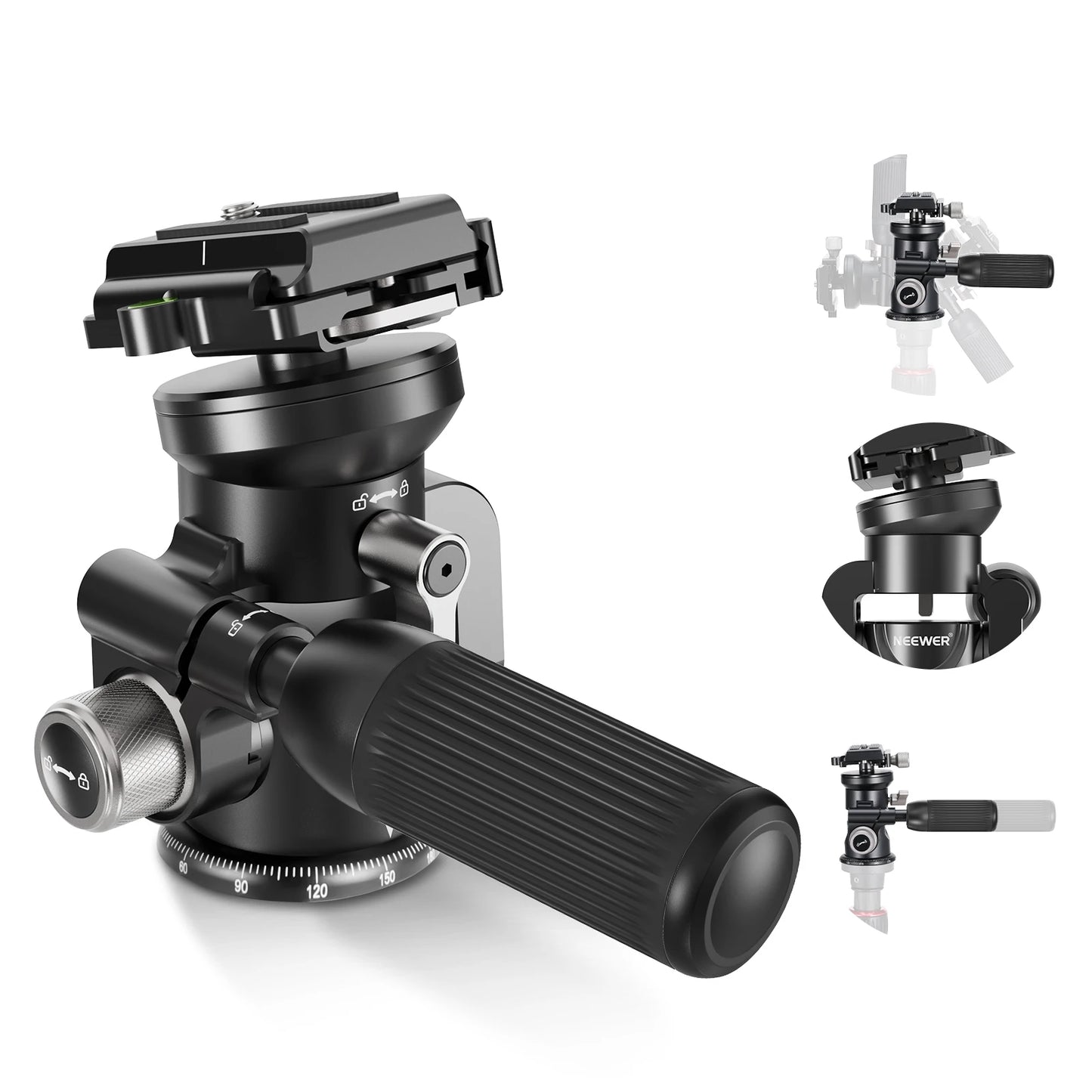 Geared Tripod Head with 360 Pan and Fine Control