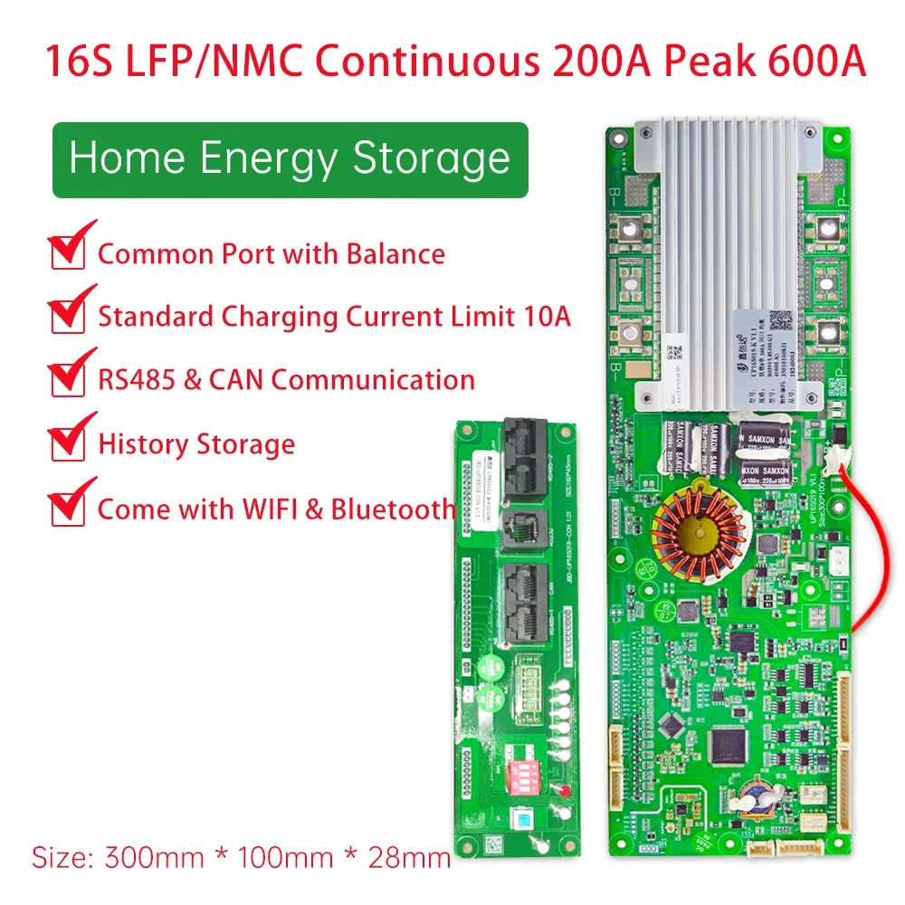 200A Smart BMS 16S LiFePO4 Battery Protection Bluetooth WiFi