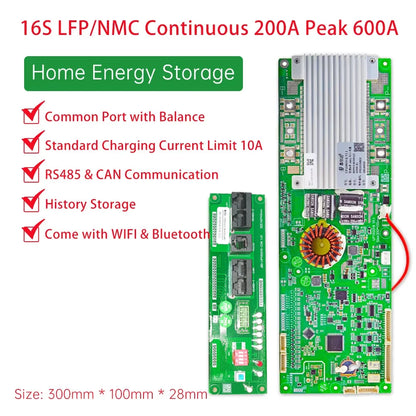200A Smart BMS 16S LiFePO4 Battery Protection Bluetooth WiFi