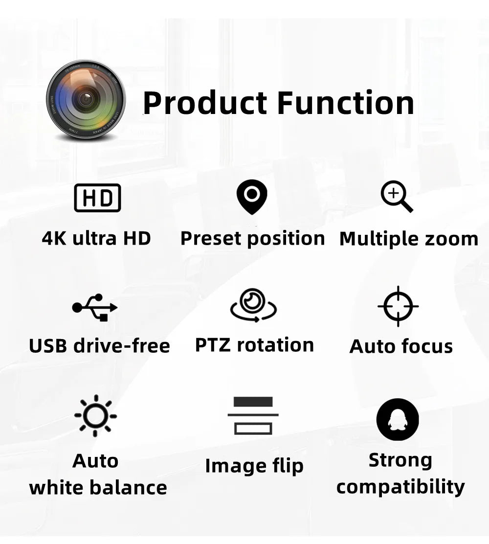 Black 4K PTZ Video Camera AI Tracking 30/60fps