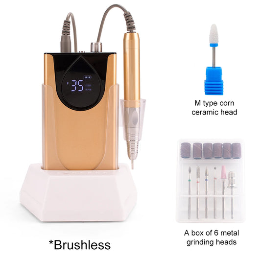 Gold Professional Electric Nail Drill 35000RPM Cordless