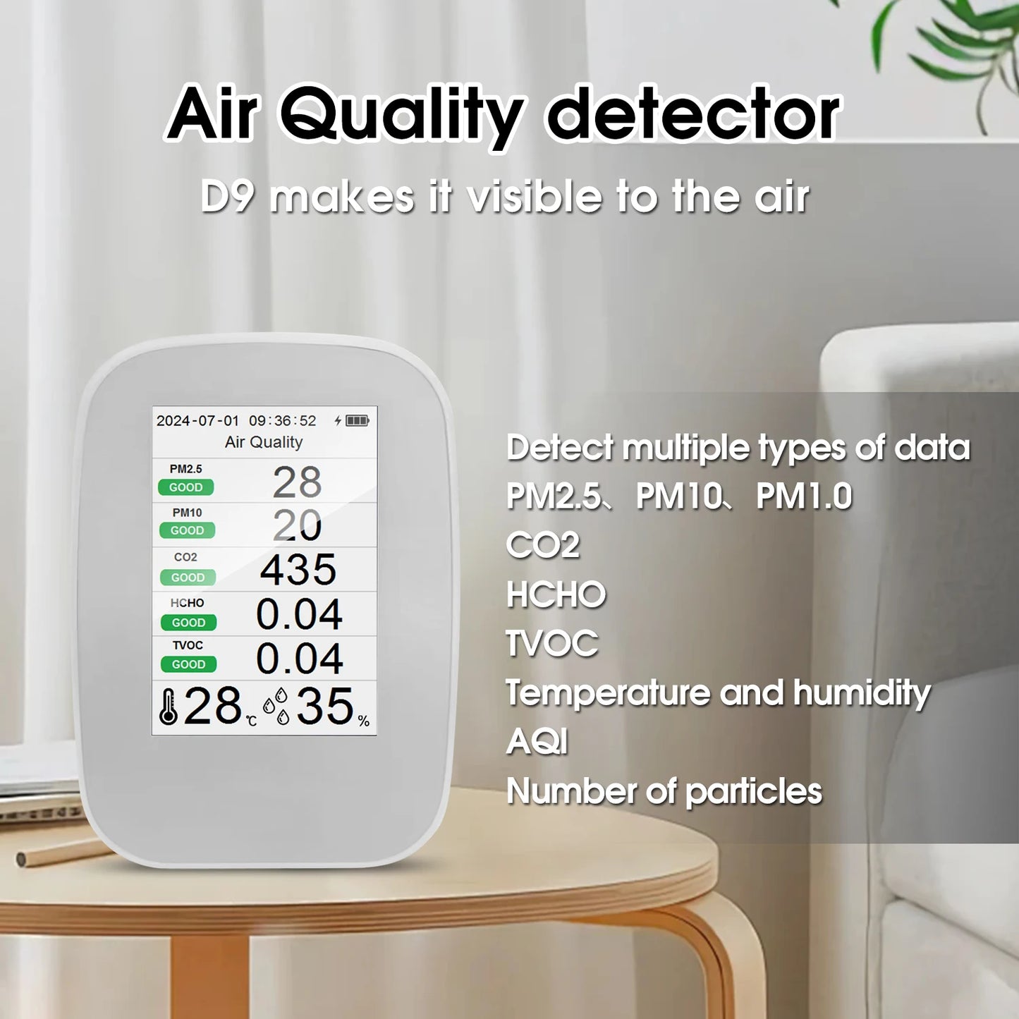 Digital Air Quality Monitor CO2 PM2.5 TVOC Temperature Humidity