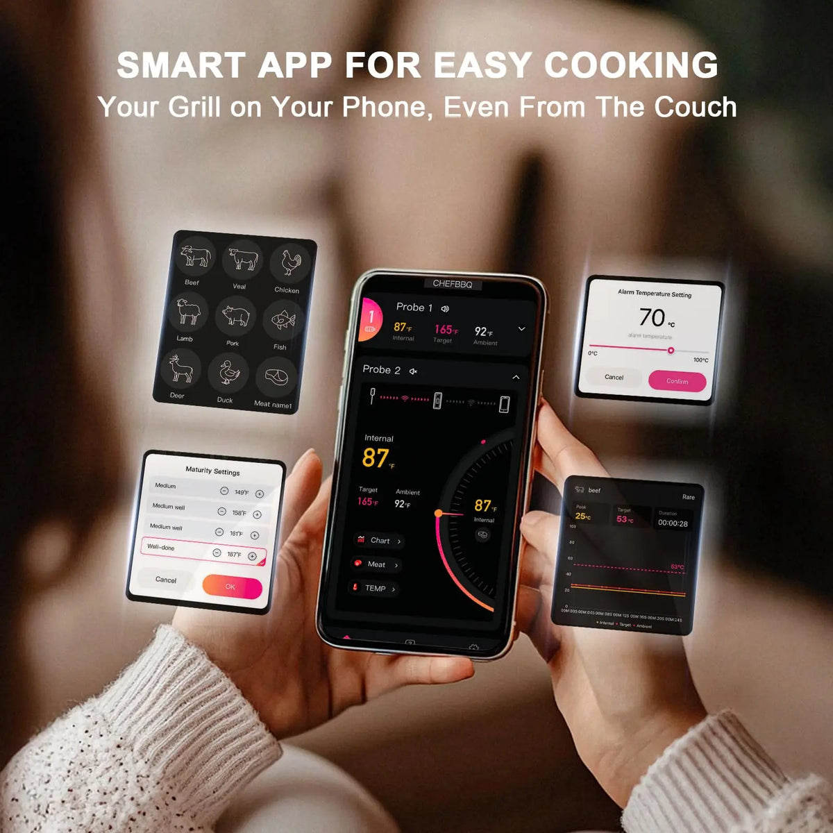 Wireless Bluetooth Meat Thermometer 4 Probe Smart BBQ