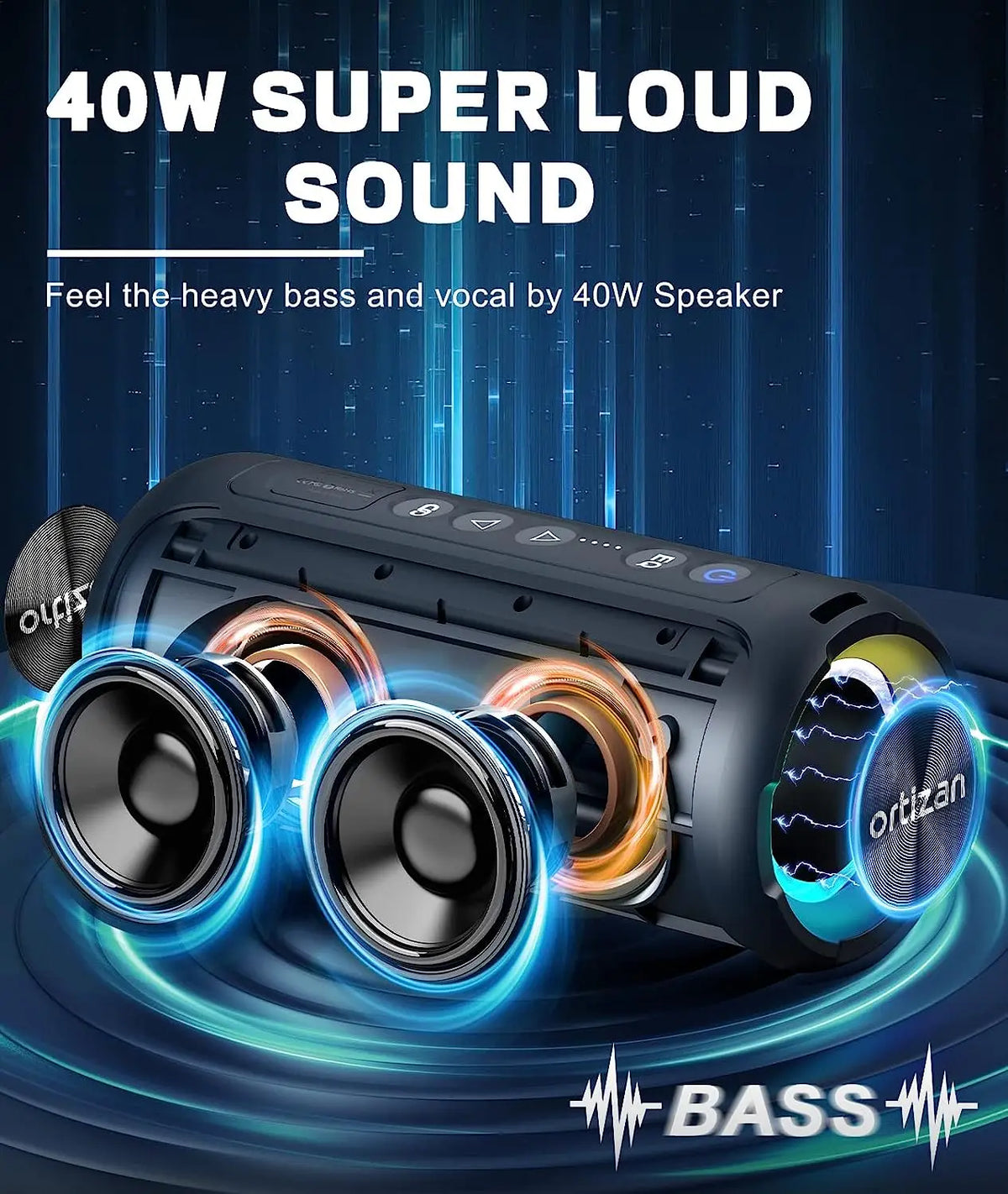 40W Portable Bluetooth Speaker 30Hrs IP7 Waterproof 2 Pack