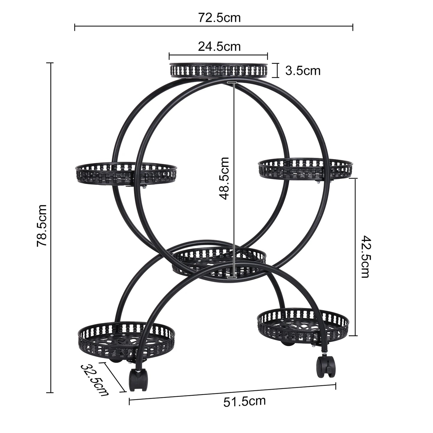 4-Tier Plant Stand with Wheels Holds Six Flower Pots