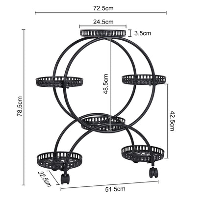 4-Tier Plant Stand with Wheels Holds Six Flower Pots