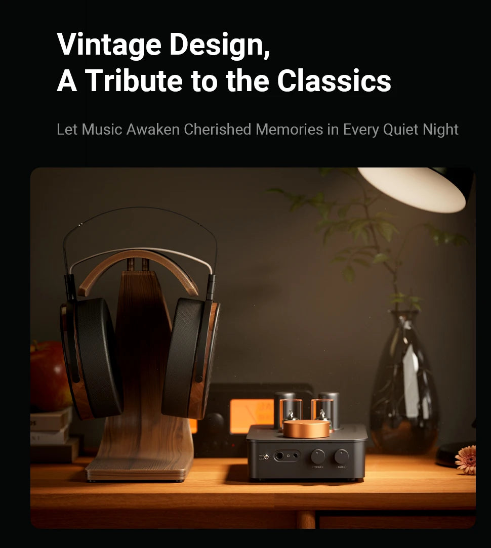 GR70 Tube Headphone Amplifier with Dual Vacuum Tubes Black