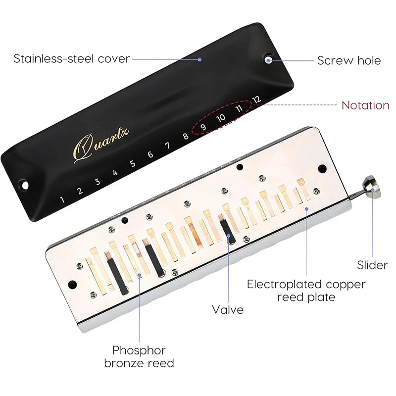 12-Hole Chromatic Harmonica C Key 48-Tone Mouth Organ