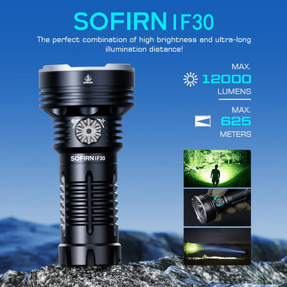 USB-C Rechargeable LED Flashlight 12000lm IPX8 Waterproof