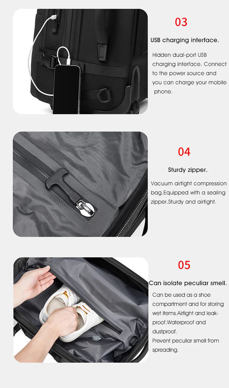 Wheeled Carry-On Business Backpack with Pump and Trolley Handle