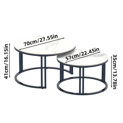 2-Piece Round Nesting Coffee Table Set with Stone Top