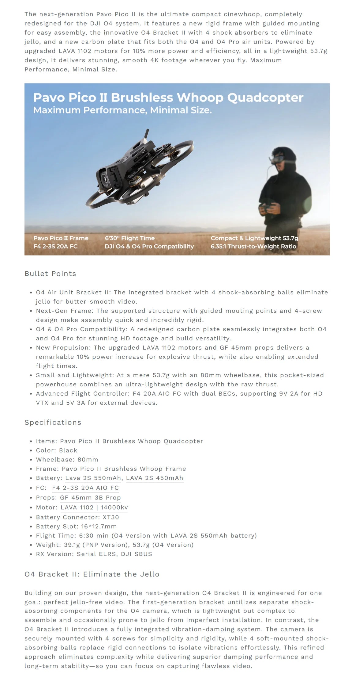 Compact 2Ba O4 Whoop Quadcopter for Agile Flying