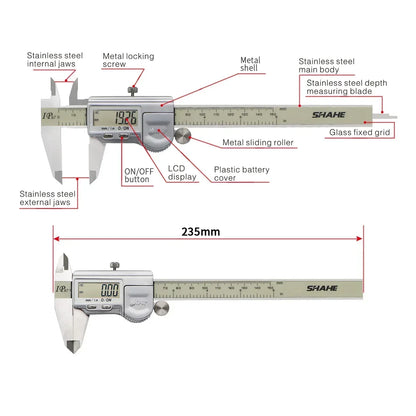 IP67 Waterproof Digital Vernier Caliper 0-200mm Precision Measuring Tool