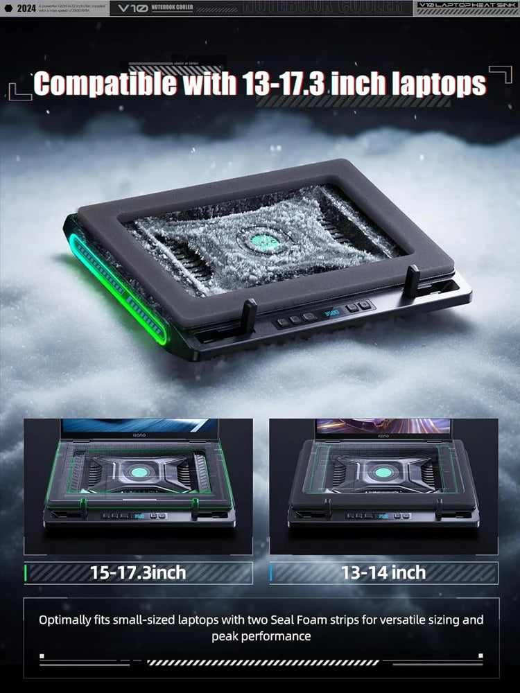 Laptop Cooler Stand White Turbo Fan 2A1C USB Hub RGB