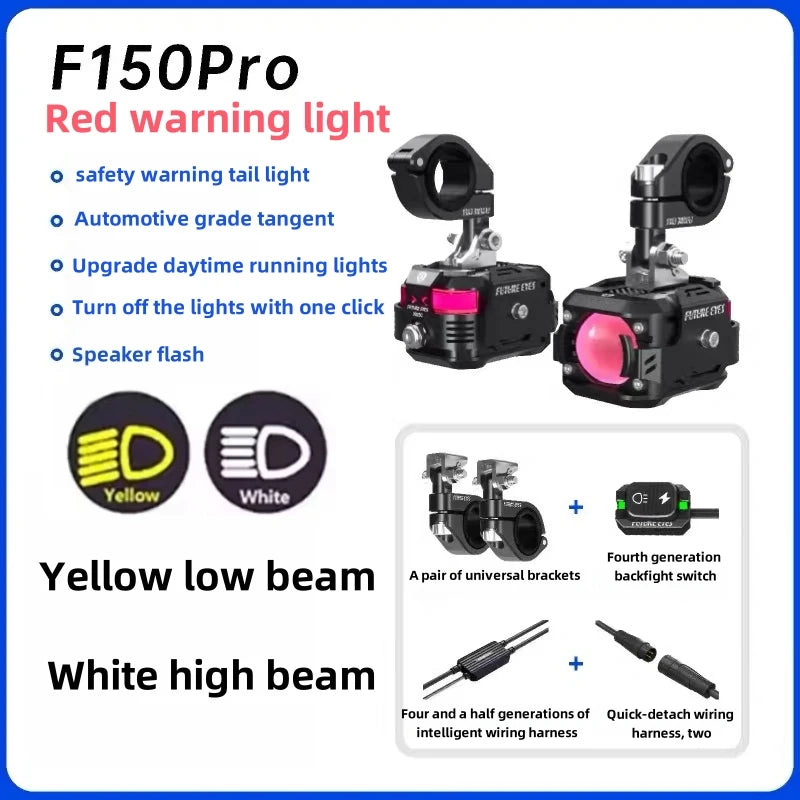 Wired Red Switch LED Motorcycle Spotlight F150Pro