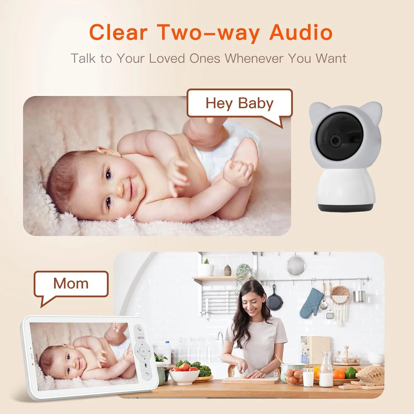 5 Inch Video Babyphone with Temperature Humidity and HD Display