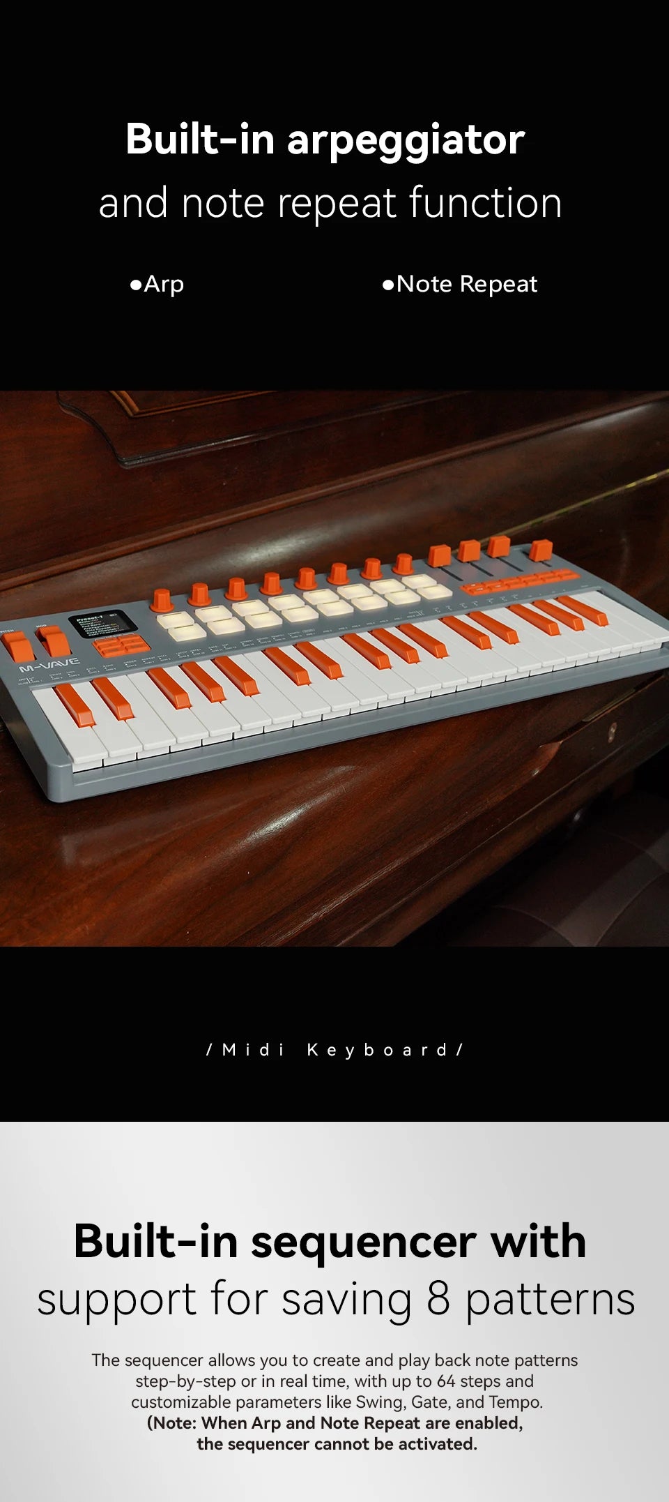 37 Key Wireless MIDI Keyboard Controller
