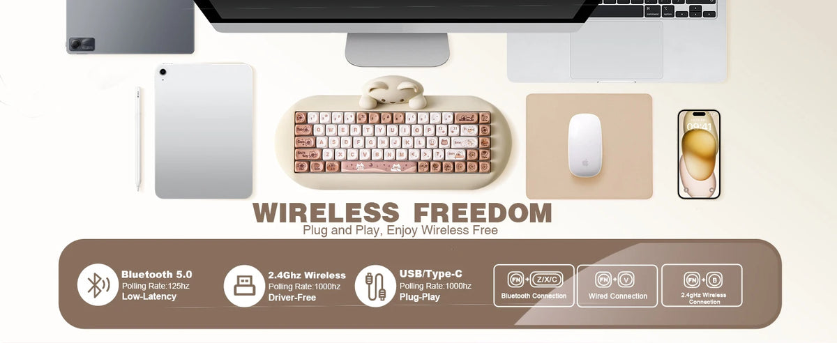 Compact Ergonomic Mechanical Keyboard 65% Wireless RGB