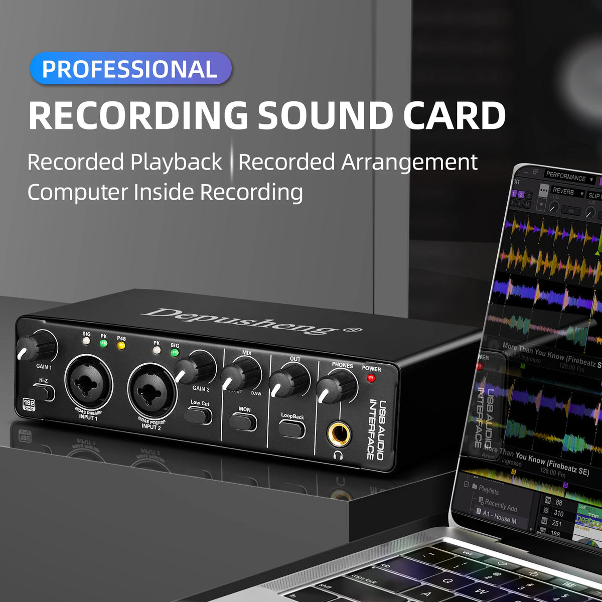 USB-C Audio Interface Sound Card for Live Recording