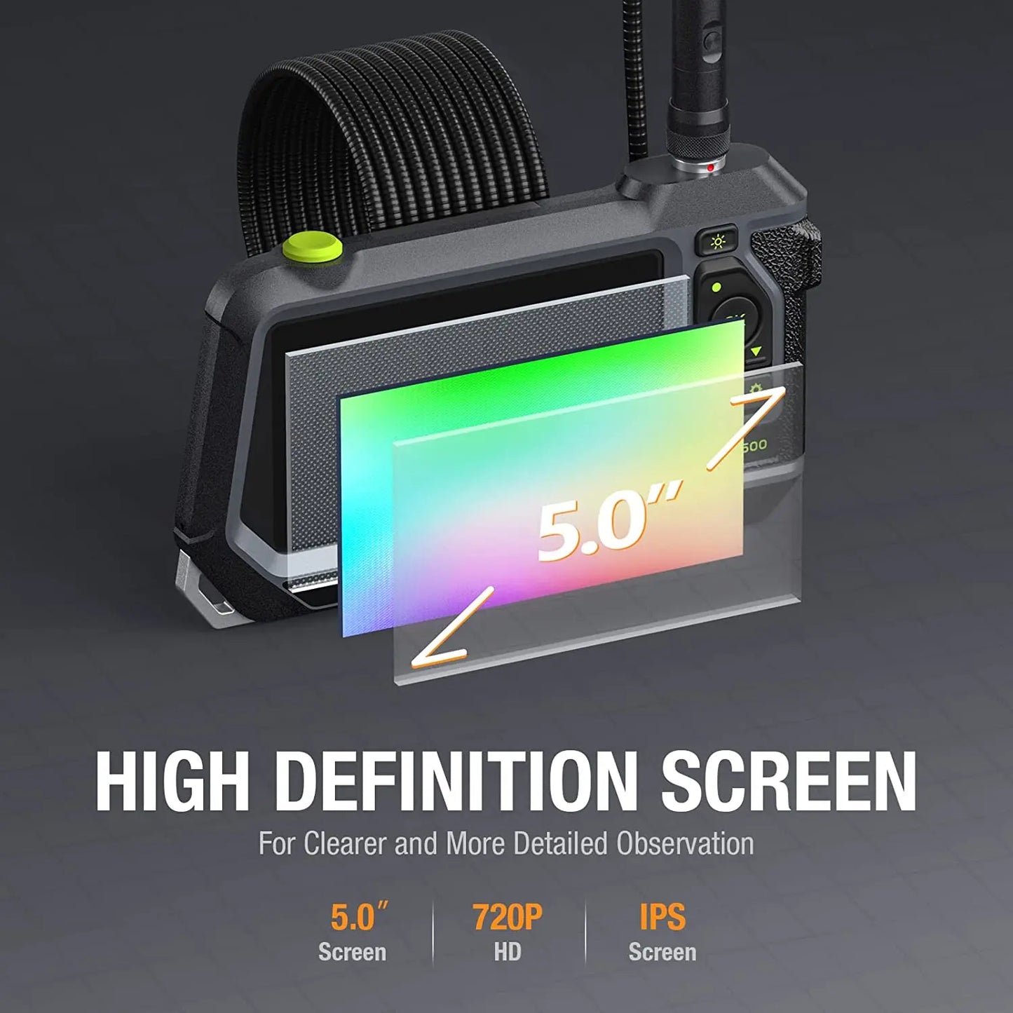 5.5mm Dual Lens 3m Endoscope Camera with 5" Screen