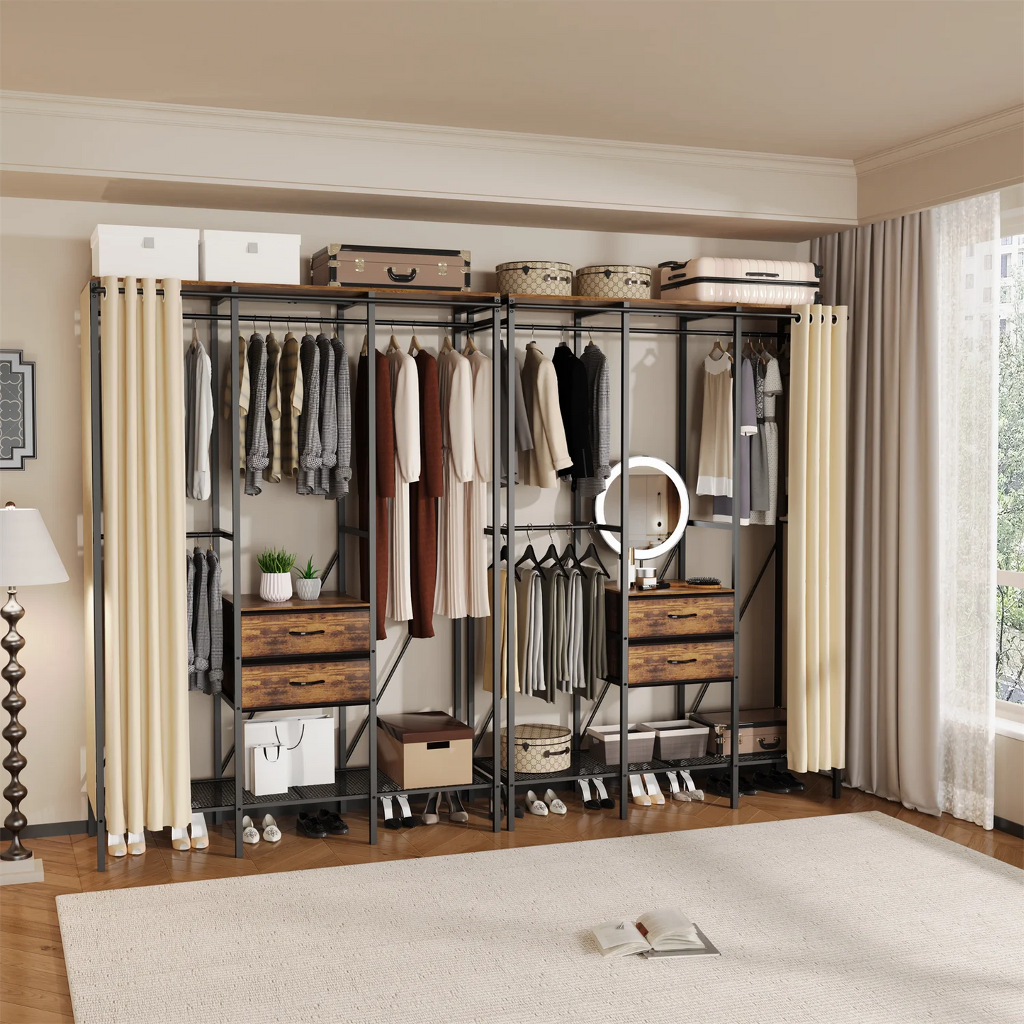 XXL Industrial Open Wardrobe Rack with Drawers & Shelves