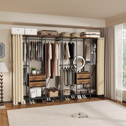 XXL Industrial Open Wardrobe Rack with Drawers & Shelves