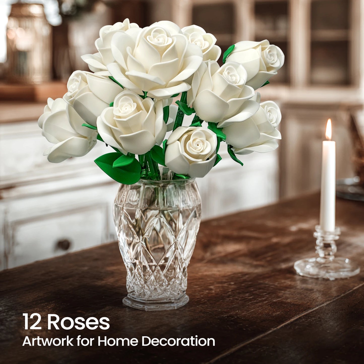 White Roses Bouquet Building Block Set for Home Decor