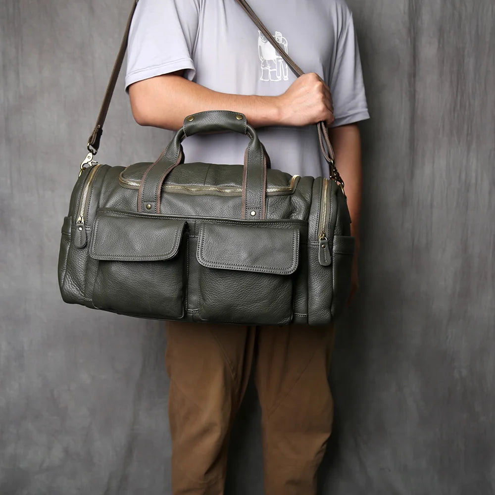 Green Retro Leather Laptop Messenger Bag Travel Carry