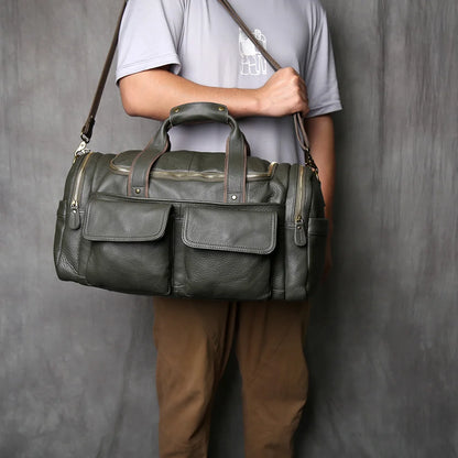 Green Retro Leather Laptop Messenger Bag Travel Carry