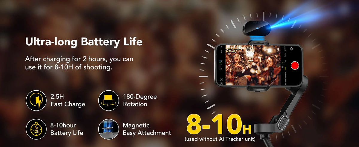 Smart AI Smartphone Gimbal with Built-In Extension Rod