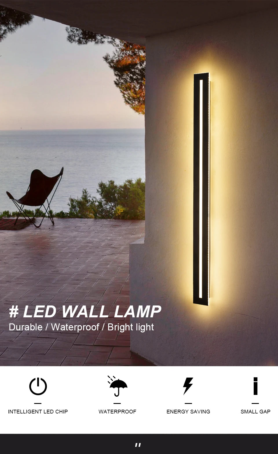 Warm White 100 cm LED Wall Light Outdoor Water Resistant