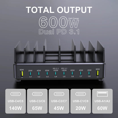 600W Multi USB Fast Charging Station with 10 Ports