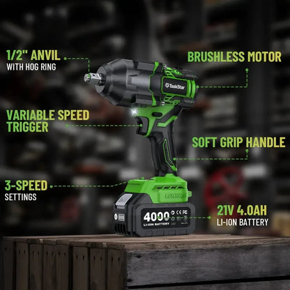 Cordless 1/2 Inch Brushless Impact Wrench 2000Nm with 4.0Ah Battery