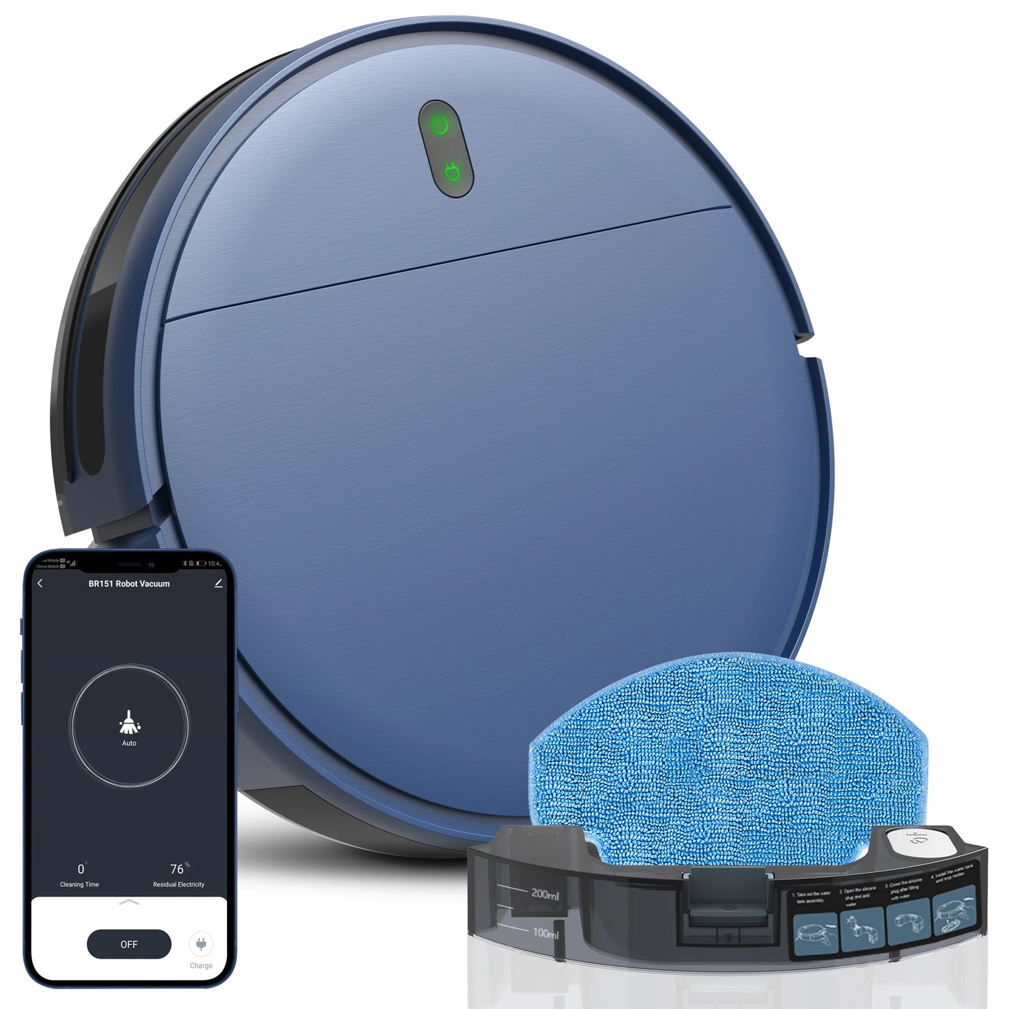 Smart Robot Vacuum 15kPa with Water Tank and Auto Charging