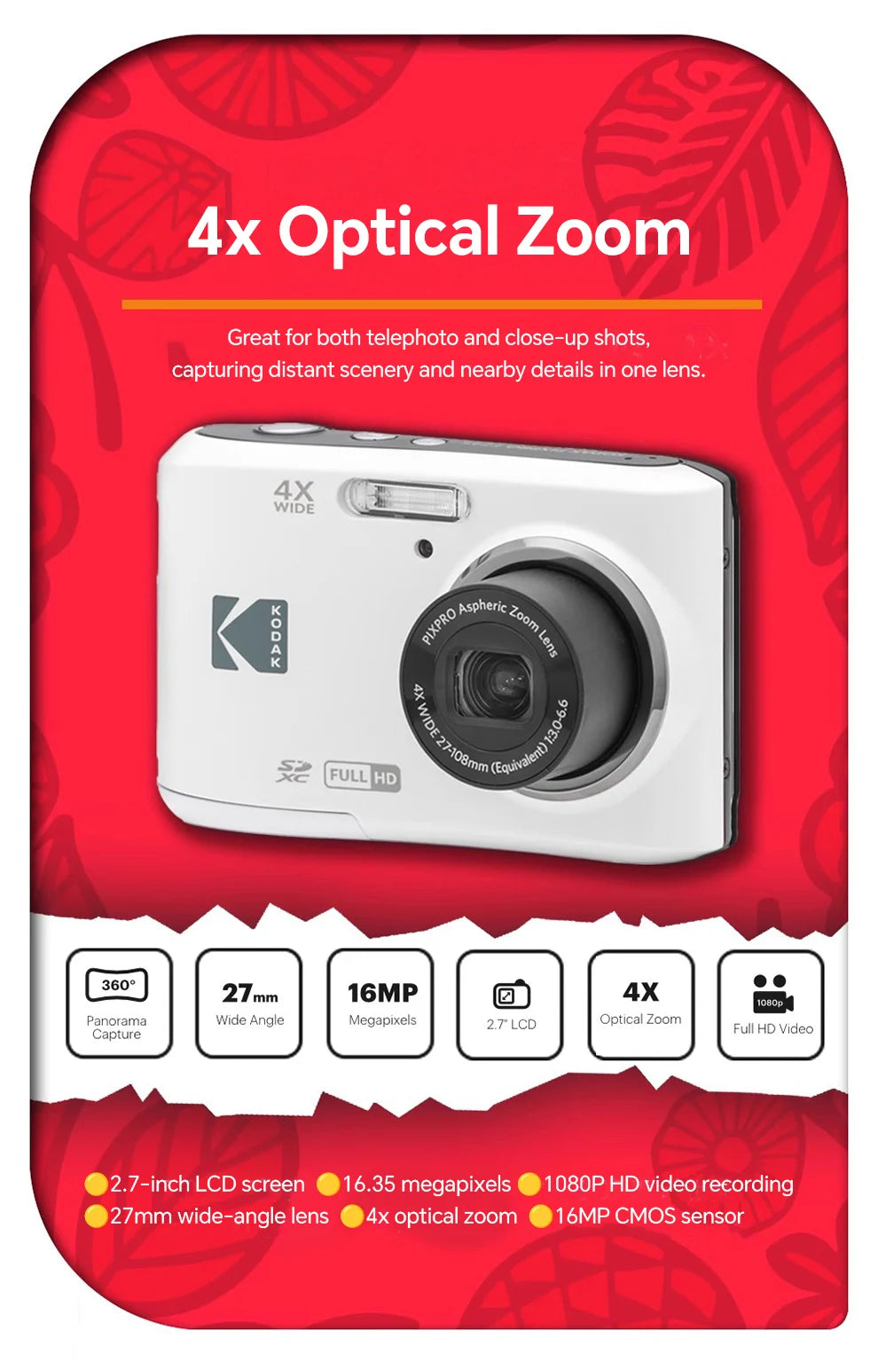 16MP Digital Camera 4X Zoom 1080p HD Compact Camera