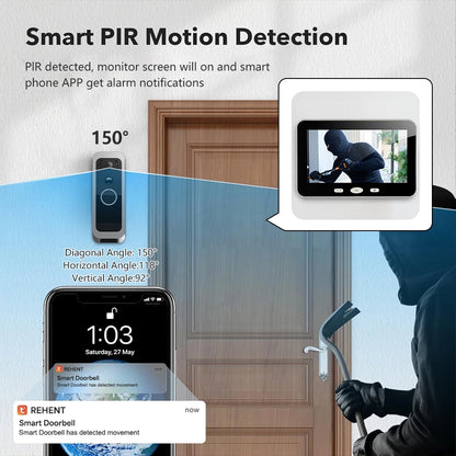 Wireless Video Doorbell with 5" Screen & Two Way Talk