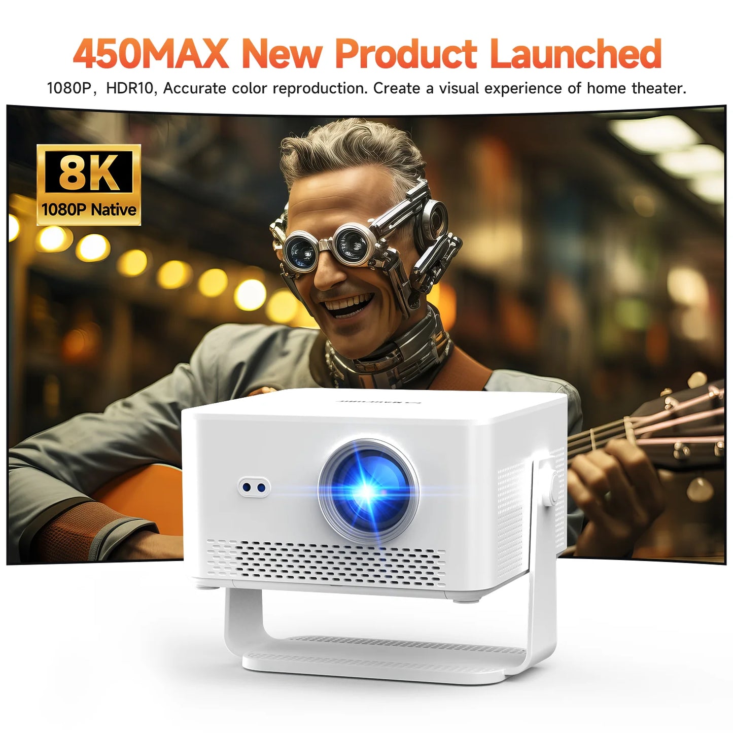 Portable 1080P Smart Projector WiFi 6 Auto Focus