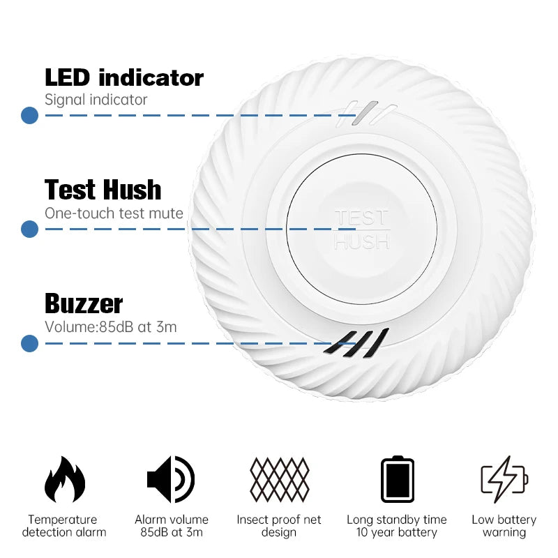 433MHz Smart Smoke Sensor with Tuya App Connectivity