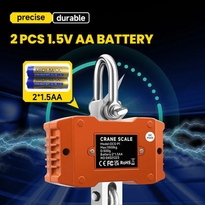 1500KG Large LCD Crane Scale Auto Lock Hook