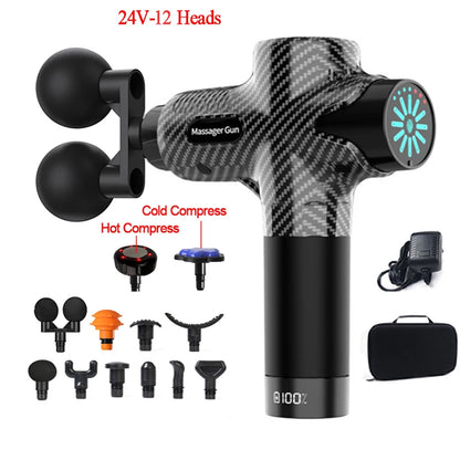 24V Carbon Massage Gun with 12 Heads and Heat Therapy