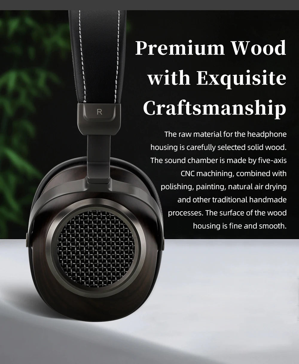 High-Fidelity Open-Back Wooden Headphones 50mm Dynamic Driver